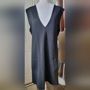 90s Trio New York Mod Inspired 100% Wool Midi Shift Dress Womens M Black Sleevel